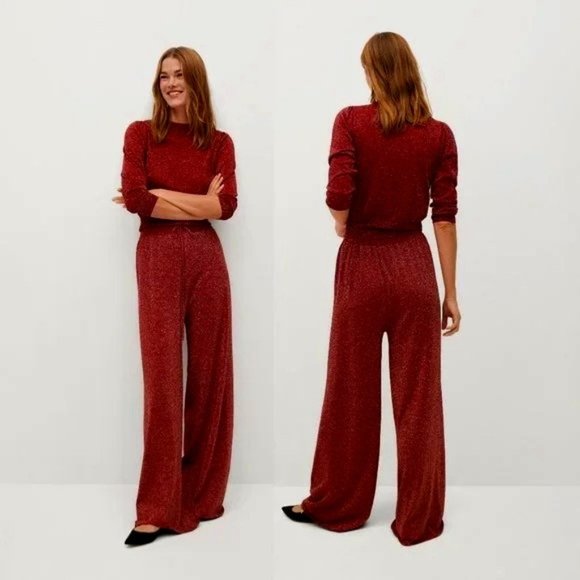 Mango Pants - Women Mango NWT Wide leg palazzo pants lurex sz large